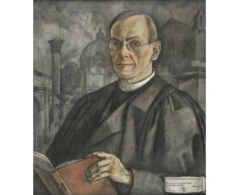* Continental School. Portrait of Lonsdale Ragg, 1925, coloured crayons on wove paper, half-length portrait of a clergyman we