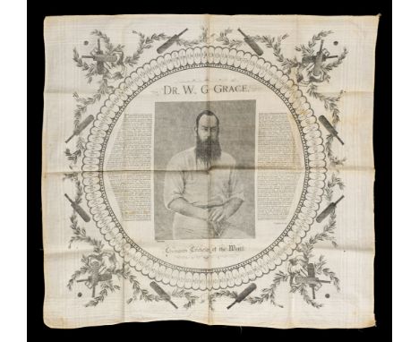 * Handkerchief. A large handkerchief commemorating W.G . Grace, 1895, fine linen, printed in black with central portrait of t