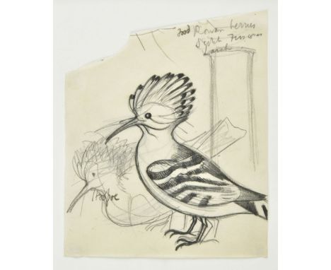 ARR * Nash (John Northcote, 1893-1977). Study of a pair of hoopoes, pencil and monochrome watercolour on paper, depicting 2 h