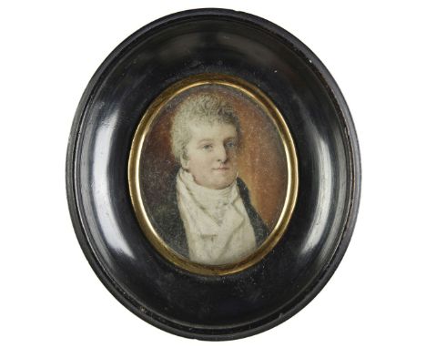 * Miniature. Portrait of a Young Gentleman, circa 1800, watercolour and bodycolour on ivory, oval head and shoulders portrait