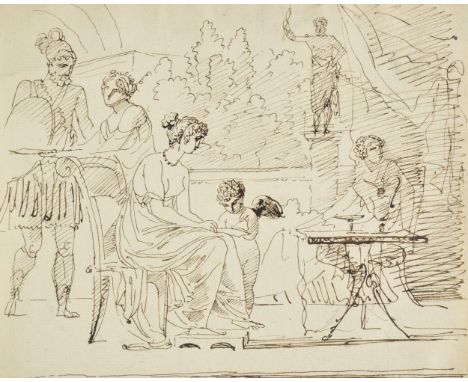* English Neoclassical School. A group of four pen and ink drawings of classical Greek mythological figures, circa 1775-1800,