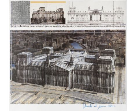 * Christo . Wrapped Reichstag 1994, offset colour lithograph, signed in thick blue pencil 'Christo and Jeanne-Claude', sheet 