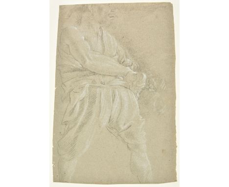 * Circle of Annibale Carracci (1560-1609). Study of a man with his right hand holding the hilt of his sword, seen from below,