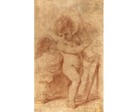 * Guercino (Giovanni Francesco Barbieri, 1591-1666). Cupid taking an arrow from his quiver, red chalk with stumping on laid p