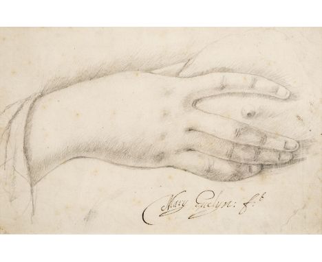 * Evelyn (Mary, 1635-1709). Study of a hand holding a breast, pencil on laid paper (chain lines 21 mm wide), depicting the ri