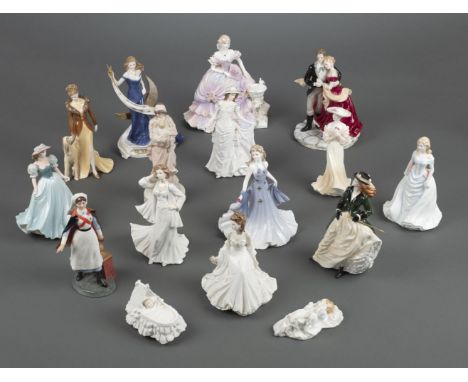* Figureines. A large collection of Royal Doulton, Royal Worcester and Coalport figurines, comprising Royal Doulton Nurse HN 