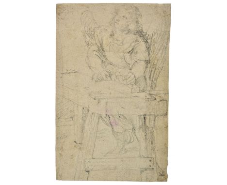 * North Italian School. The Angel in the Carpenter's Shop, circa 1600-1625, black chalk on cream laid paper, some marks and l