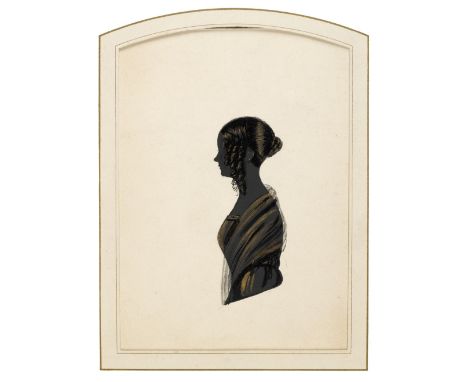 * Silhouette. Portrait of a young girl, circa 1840s, painted silhouette on card, heightened in gold, half-length profile to l