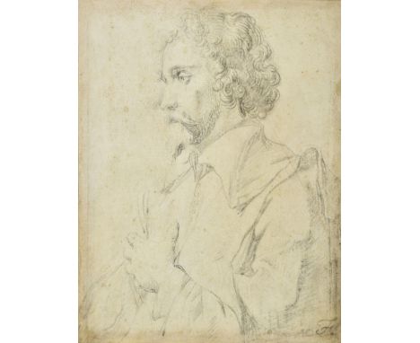 * Italian Mannerist School. Portrait of Giuseppe Cesari, il Cavaliere d'Arpino, 1627, black chalk on vellum, signed with init