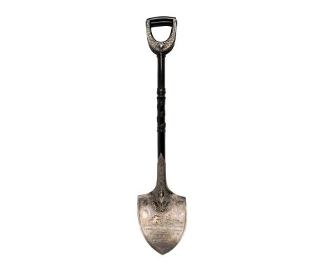 * Presentation spade. A fine Victorian presentation spade by Mappin &amp; Webb, the silver-plated spade head engraved 'PADDIN