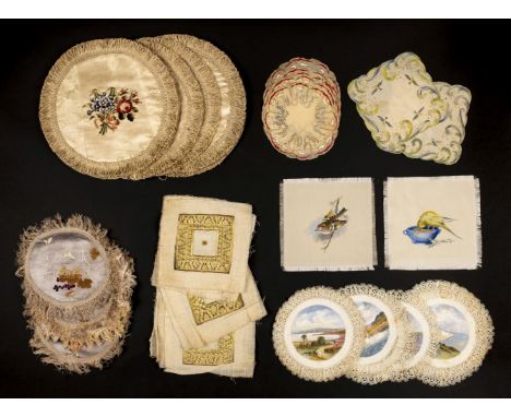 * Doilies. A set of six Spitalfields silk brocade mats, early 20th century, a set of circular brocade mats composed from piec