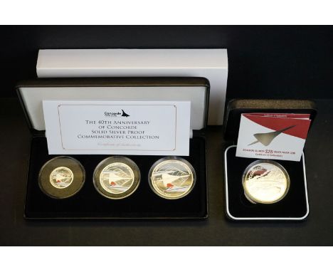 A Jubilee Mint The 40th Anniversary of Concorde solid silver proof commemorative four coin set encapsulated within display ca