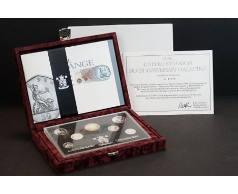 A Royal Mint 1996 United Kingdom silver anniversary collection coin set, contains a complete 1996 silver proof coin set, comp