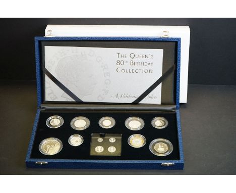 A Royal Mint 2006 United Kingdom 'The Queen's 80th Birthday Collection' silver proof coin set comprising Maundy set, 1p, 2p, 