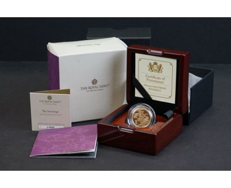 A Royal Mint United Kingdom 2021 gold proof full sovereign coin encapsulated within display case complete with COA and outer 