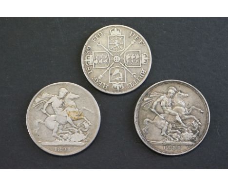 A British pre decimal silver Queen Victoria full crown coin dated 1889 together with a King George IIII silver full crown coi