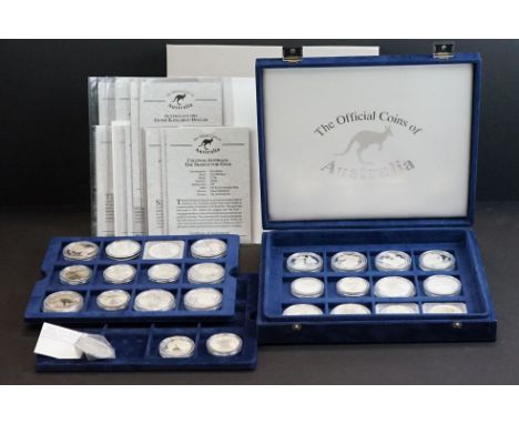 A collection of twenty six Australian silver proof coins to include $1, $5 and $10 examples all complete with COA's together 