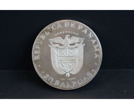 A Republic of Panama 1973 20 Balboas sterling silver coin, approx 129g. 