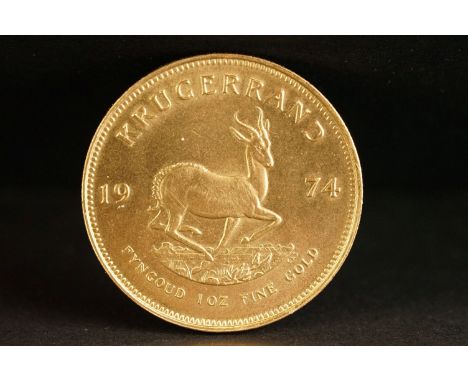 A South Africa gold 1oz full Krugerrand coin dated 1974. 