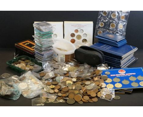 A large collection of mainly British pre decimal and foreign coins together with commemorative crowns, uncirculated coins and