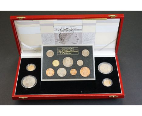 A Royal Mint Queen Elizabeth II The Gillick Portrait collection, a cased set of coins to include two gold full sovereign coin