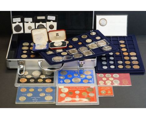 A collection of mainly British pre decimal coins to include a King George III crown, Queen Victoria silver, uncirculated coin