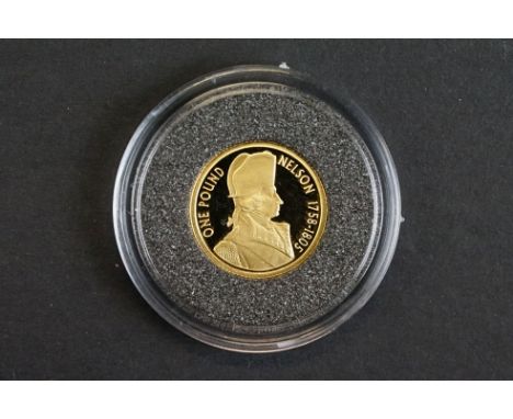 A London Mint 2005 Admiral Lord Horatio Nelson commemorative .999 proof gold coin. 