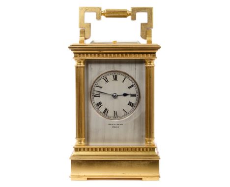 Fine quality late 19th century French repeating carriage clock with silvered dial, signed - David Keys, Paris, gilt brass cas