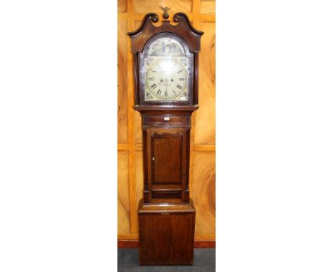 Early 19th century eight day longcase clock, by Richard Holt, Newark, with painted arched dial with farmer going to market to