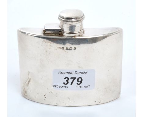 1930s silver hip flask of shaped rectangular form, with hinged cover and bayonet fastening (Birmingham 1933), maker - D.A. Al