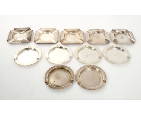 Collection of 1930s silver ashtrays - including a set of four circular (Birmingham 1937), maker - D. Bros., two other circula