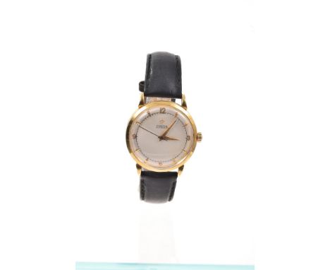 1950s gentlemen's gold (18ct) Omega Automatic wristwatch with silvered dial, dagger hands and centre sweep seconds, the case 