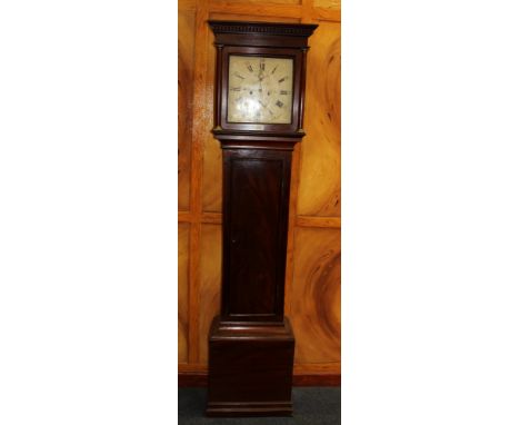 Early 19th century eight day longcase clock, by Mathews Leighton, painted square dial with subsidiary seconds and date dials,