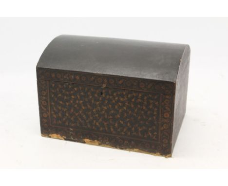 19th century Moorish ebonised dome top trunk decorated with allover gilt arabesque ornament, 63cm long