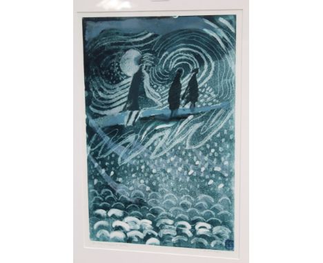 Mary Lister, contemporary signed screenprint - On The Pebble Bank, titled and signed in pencil, in glazed frame, 50cm x 33cm