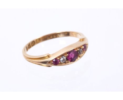 Victorian 18ct gold ruby and diamond five stone ring (Chester 1897) Finger size L