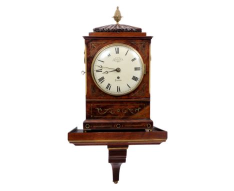 Regency bracket clock with gilt metal pineapple finial, fluted top, painted dial, signed - Baker London, fusee movement in br