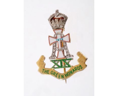 Gold diamond and enamel Officer's sweetheart brooch for The Green Howards (Alexandra, Princess of Wales's Own Yorkshire Regim