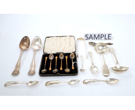 Selection of miscellaneous Georgian and later flatware and other items - including set of six teaspoons, four Kings pattern w