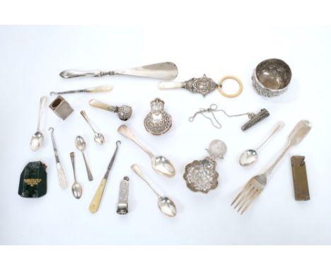 Selection of miscellaneous silver and white metal - including Indian bowl, Dutch spoon with pierced bird and foliate decorati