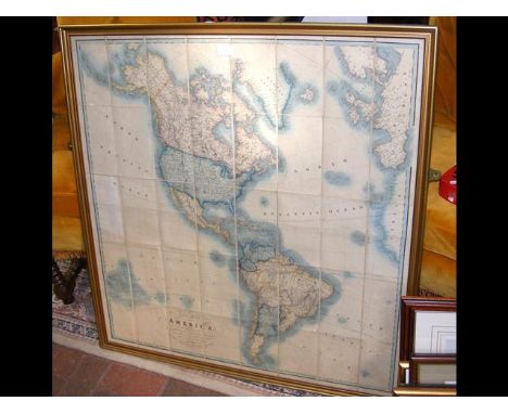 A "New Map of America" by Cruchley, Globe Maker, Fleet Street - 93cm x 88cm  CONDITION REPORT no dates we can see