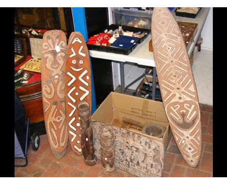 Selection of old carved wooden Sepik Region ceremonial items CONDITION REPORTlight wear associated with handling