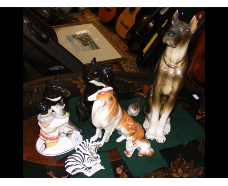 Selection of USSR ceramic ware, including dogs, etc. 