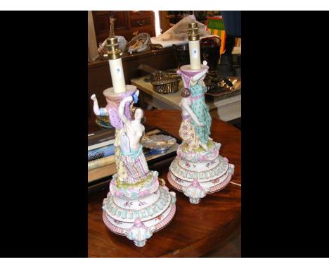 Pair of decorative continental ceramic table lamps - 40cm high 