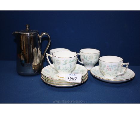 Four Minton coffee Cups and saucers and a Royal Worcester Coffee Pot with silver finish