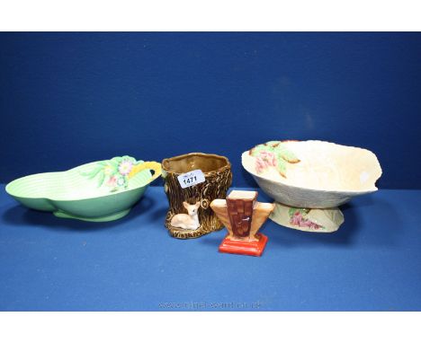 A Carltonware Dish with foxglove design, a Carltonware basket Dish, Sylvac tree trunk bambi Vase, etc.