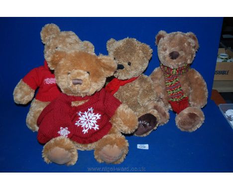 Four House of Fraser Teddy Bears dated 2007, 08, 09 and 10