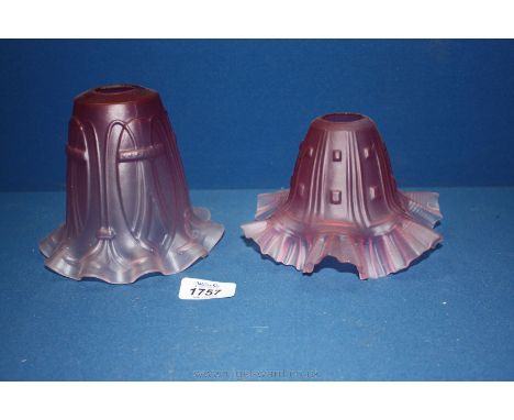 Two frosted glass Cranberry coloured Light Shades.