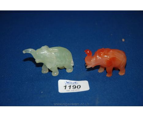 A small Jade style Elephant and a small Agate Elephant, both a/f