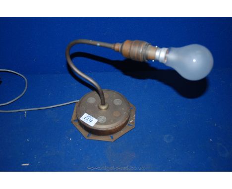 An old swan necked Brass Wall Light with foreign coins embedded in the base